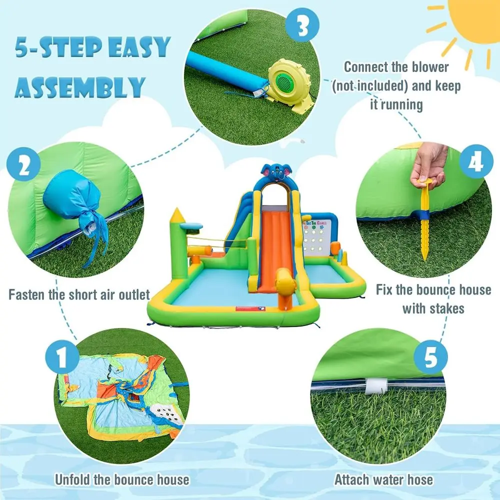 Iatable Water Slide, 9-in-1 gigantische waterglijbaan Iatables Waterpark met splash-zwembaden, Tic Tac Toe & Climbing Wall, Outdoor Blow