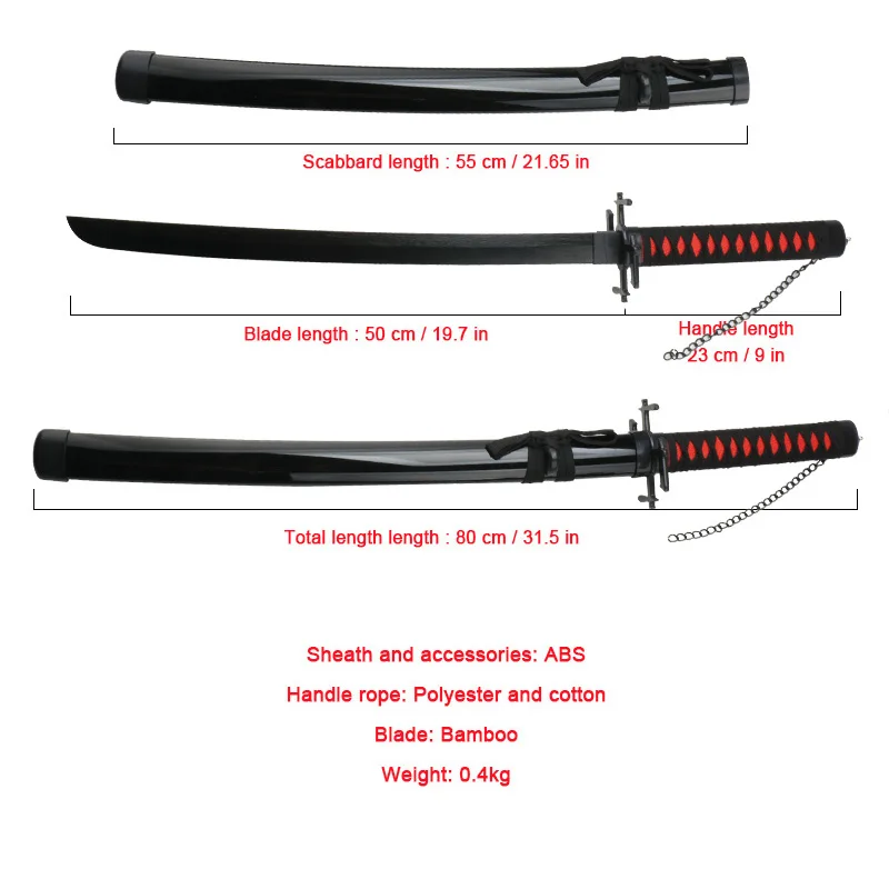 31,5 "/ 80 cm Kurosaki Ichigo Katana zabawka miecz bambusowe ostrze Zangetsu zabawka miecz postać Cosplay broń miecz Hyourinmaru