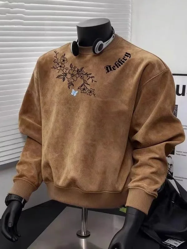 

Плотная толстовка унисекс в ретро-стиле из замши с круглым вырезом, утепленная, для мужчин, весна-осень-зима, новый тренд