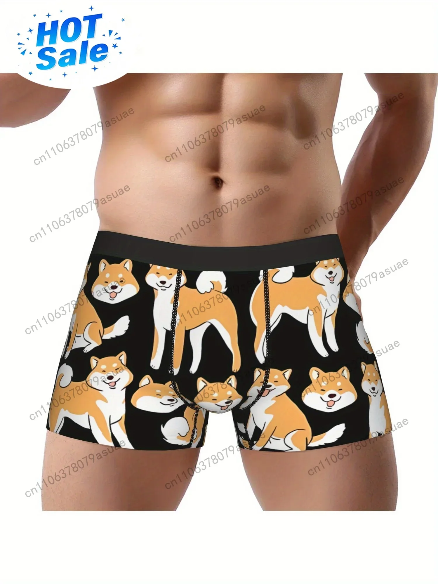 1pc Shiba Inu Cute Pack Underpants Breathbale Panties Men's Underwear Print Shorts Boxer Briefs Black