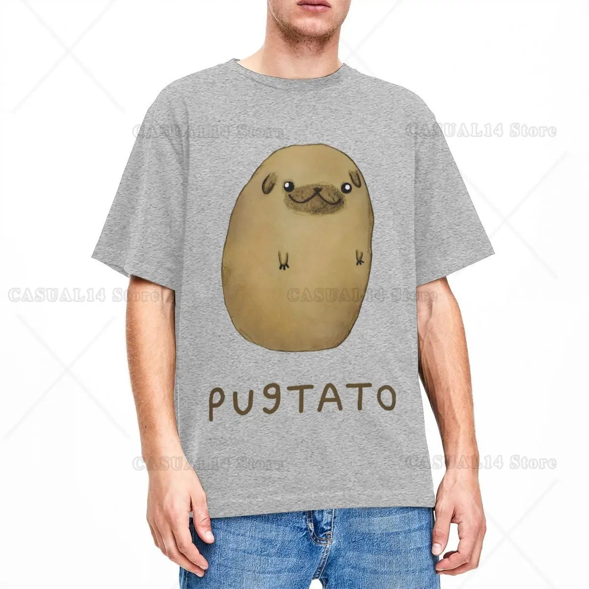 Cute Potato Pug Men Women T Shirt Kawaii Pet Dog Puppy Pugs Novelty Tee Shirt T-Shirts Pure Cotton Gift Idea Clothing