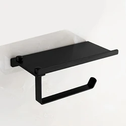 Black/Silver Toilet Paper Shelf Aluminum Bathroom Hardware Waterproof Roll Paper Holder Storage Rack Paper Towel Hook With