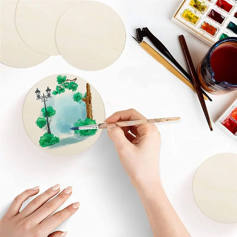 J1UL1N 12Inch Wood Circles For Crafts, Unfinished Wood Blank Door Hanger Sign, For Painting 10Pcs