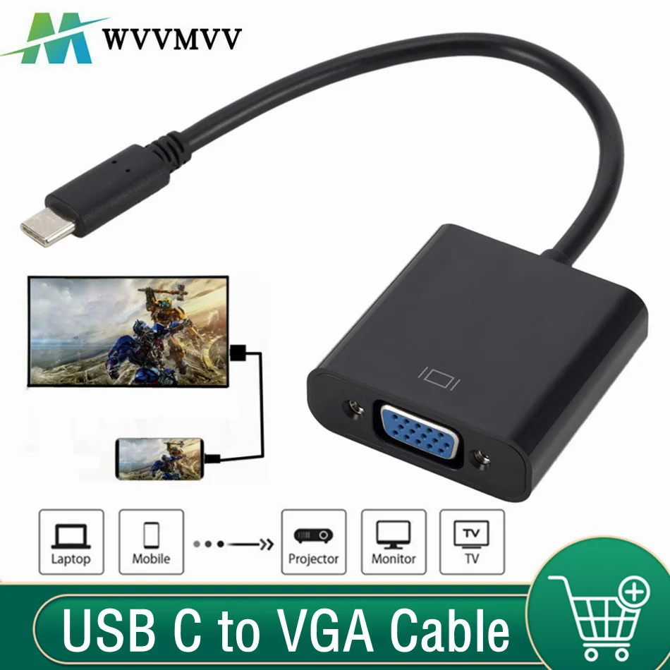 WvvMvv TYPE C to Female VGA Adapter Cable USB-C USB 3.1 to VGA Adapter For Macbook 12inch Chromebook Pixel Lumia 950XL Hot Sales