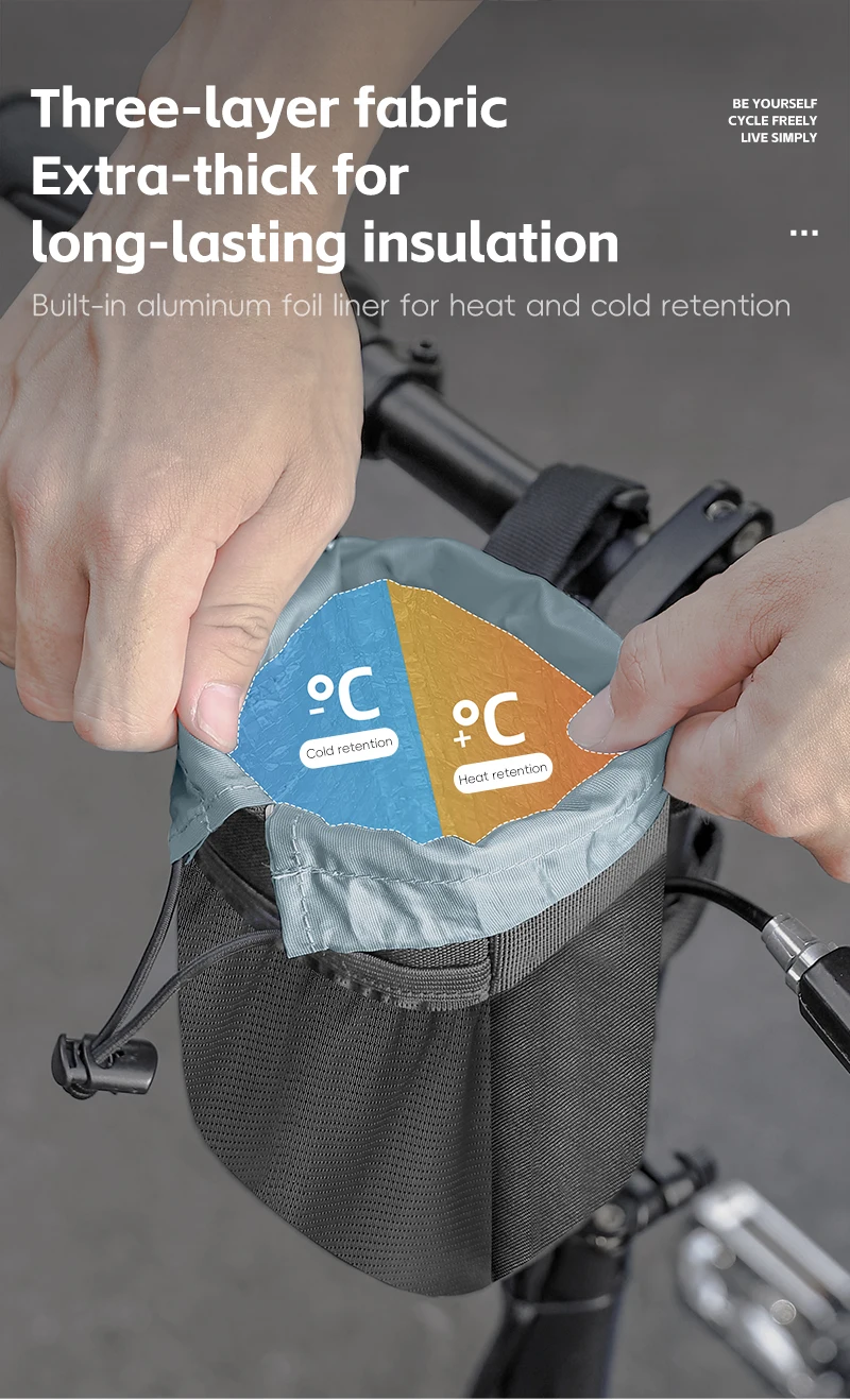 WEST BIKING Isolierte Fahrradflaschentasche Wasserabweisende Lenkertasche mit Seitentasche MTB Rennrad Aufbewahrungsorganizer – Detail 9
