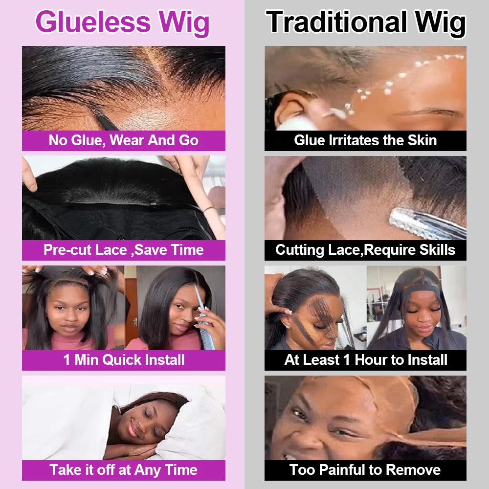 Bob Perücke Kurz Glatt Glueless 13x4 13x6 HD Lace Front 100% Echthaar 250% Dichte Wear and Go Pre-Plucked Versand aus FR Lager für Schwarze Frauen – Detail 2