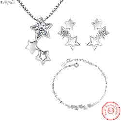 Fanqieliu Real 925 Sterling Silver Star Pendant Necklace Crystal Earrings Chain Bracelets Jewelry Sets For Women Trendy FQL23078