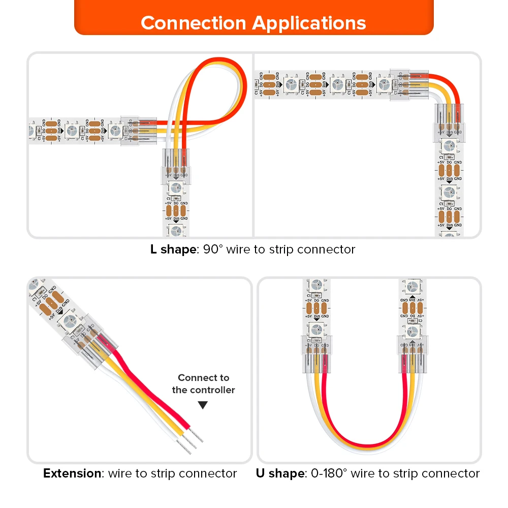 WS2812B WS2811 Transparent Solderless Cover Connector 12 pcs with 15 cm Wire WS2815 FCOB CCT RGB 5050 RGBW RGBCCT SMD LED Strip