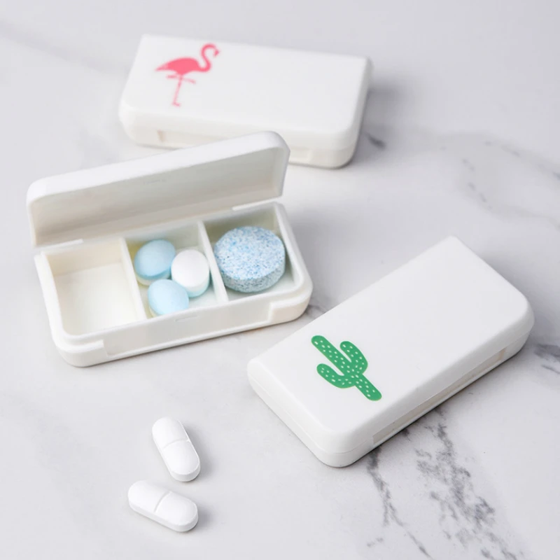 1pc mini pil box case medicijnopslag organizer EHBO case 3 roosters cactus blad patroon pil case dispenser medicijndozen