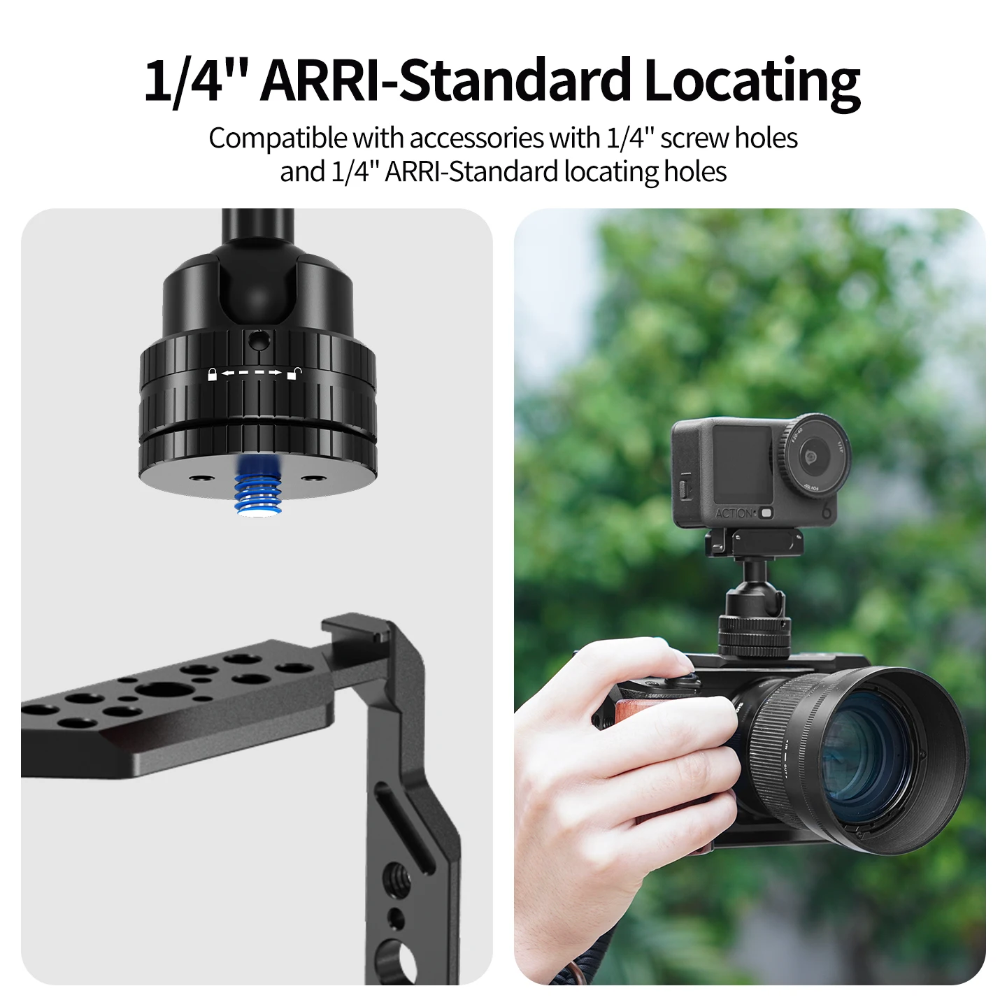 Aluminum Mini Ball Head 1/4 Arri Pin Mount 360° Rotation Tripod Head for Insta360 X5 for GoPro Hero 13 Smartphone Vlog Accessory