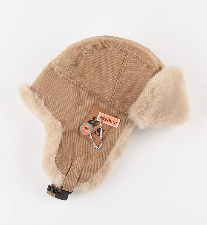Gorro de bombardero para hombre y mujer, gorro de piel Ushanka ruso grueso y cálido, gorro de invierno a la moda para hombre y mujer, gorro ruso de esquí con orejeras en negro y gris