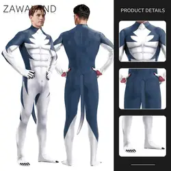 Zawaland Blue Husky Petsuit Men Furry Adult Kids Animal Cosplay Costume with Tail Zentai Suit Halloween Holiday Party Clothes