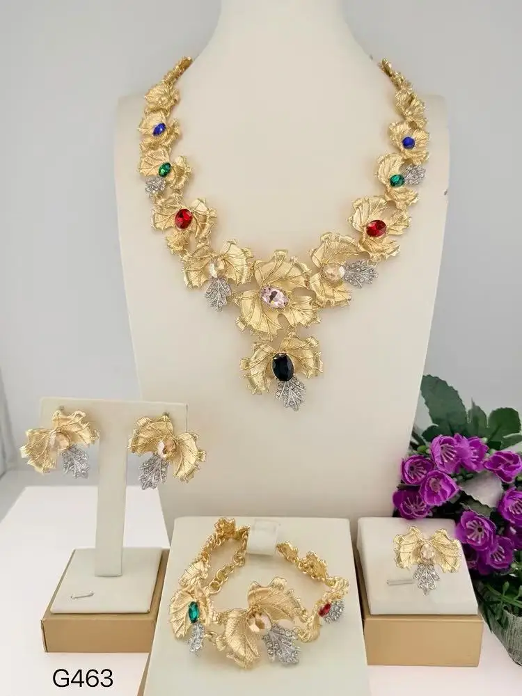 Stunning Flower Shape Italian Jewelry with Colorful Rhinestones llaveros Collar Pulseras pin Pendient tentacles Anillos 4PC Set