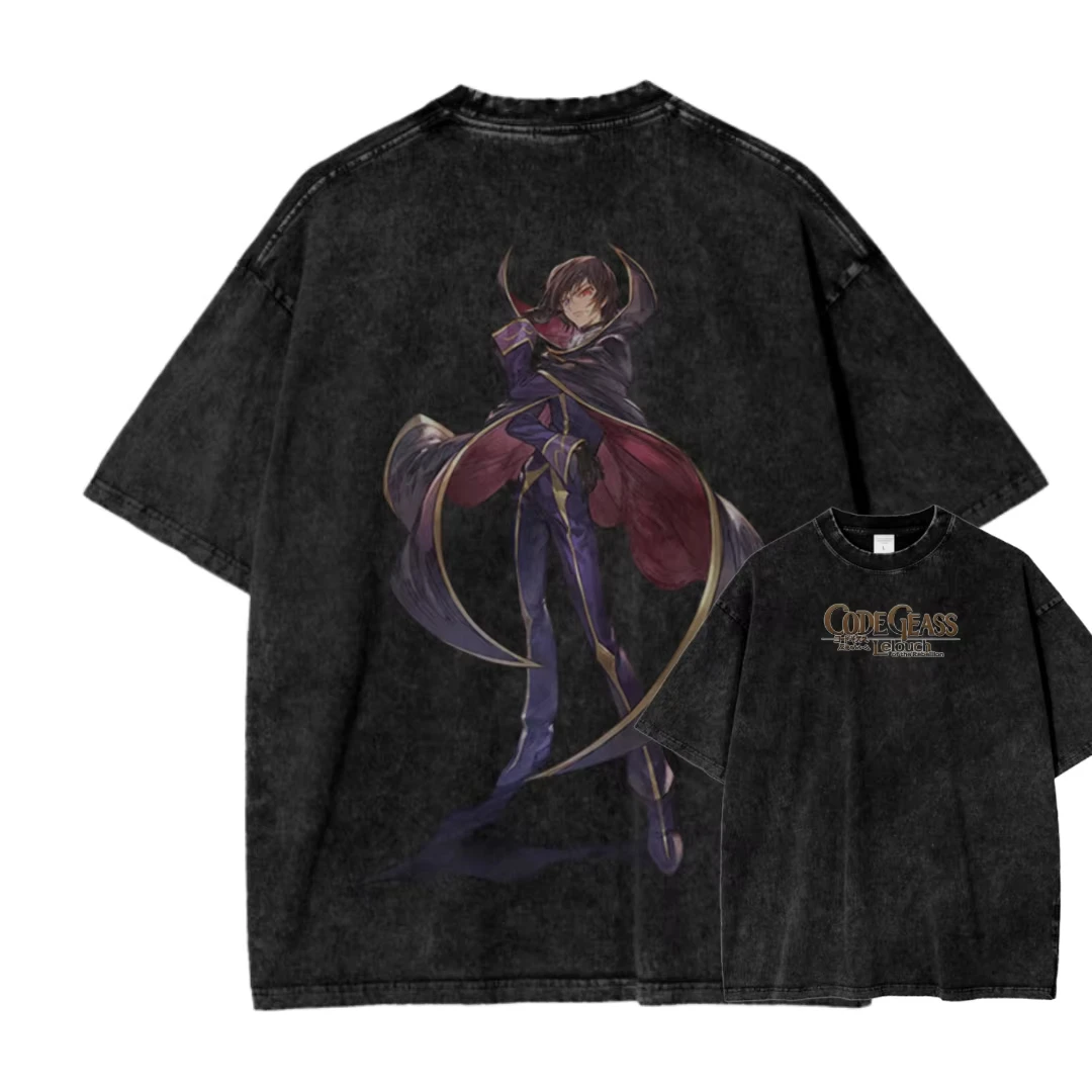 Code Geass Washed Shirt New Model Anime Lover Washed Tshirt Oversized Unisex Couples Streetwear Trendy Y2k Short Sleeves Classic