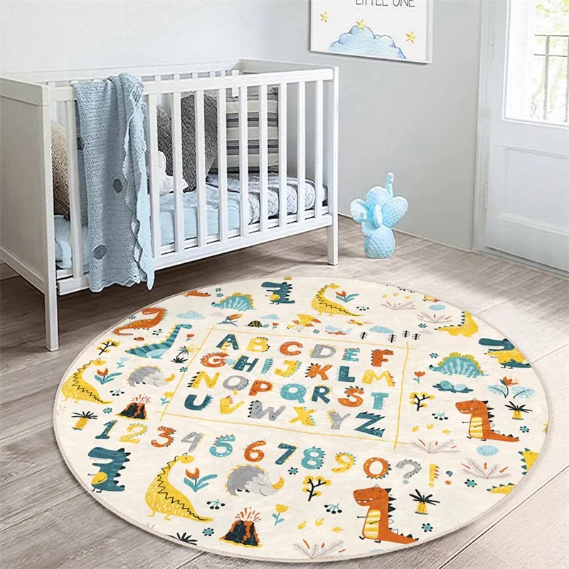 Letters Round Rug Alphabet Floor Carpet Train Non Slip Circle Rugs Animal Anti Slip Mat Beige Toddler Area Rugs for Kid\'s Room