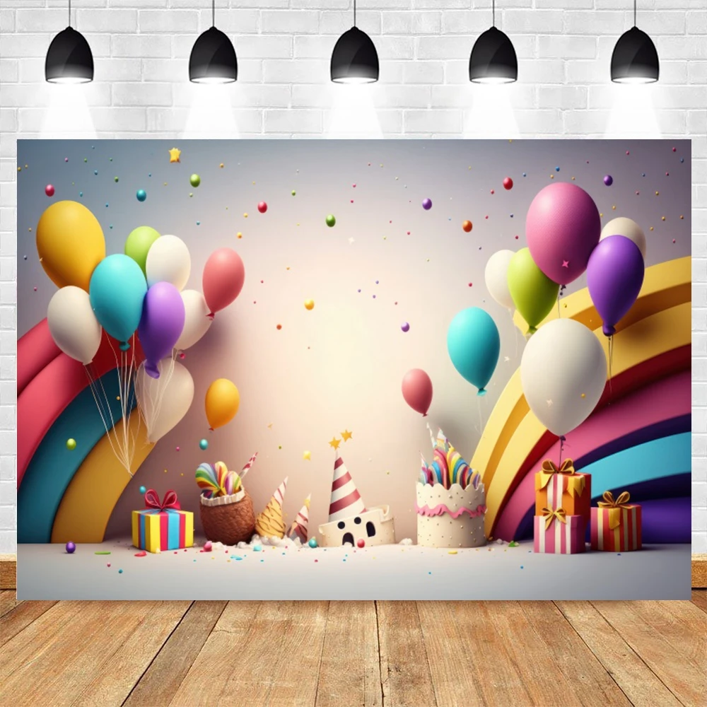 Newborn Baby Birthday Backdrop for Photography Colorfull Balloon Flower Arched Door Birthday Cake Table Party Photo Background