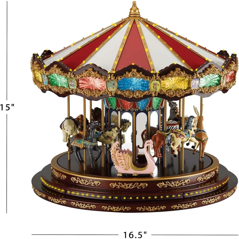 Karuzela świąteczna Marquee Deluxe, muzyczna, animowana, dekoracja świąteczna, światła LED, gra 20 melodii, 38 cm, wielokolorowa