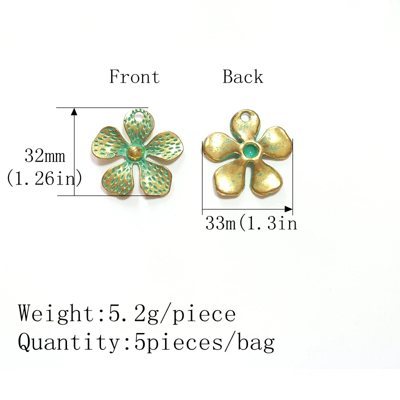 2023 New Fashion 5 Pieces Retro Patina Plated Zinc Alloy Flower Perforated Charms Pendants Diy Necklace Jewelry Accessories