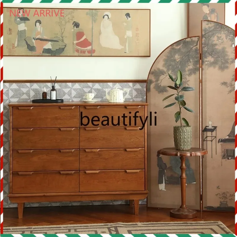 

D2520 Solid Wood Living Room Storage Side Cabinet Vintage Drawer Style Distressed Chest of Drawers Decorative Storage Cabinet