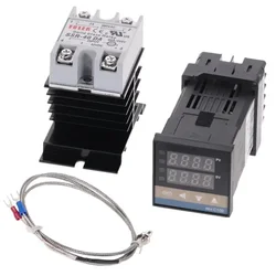 100-240VAC PID REX-C100 Temperature Controller Range 0 to 900C SSR40A K Thermocouple, PID Controller Set + Heat Sink