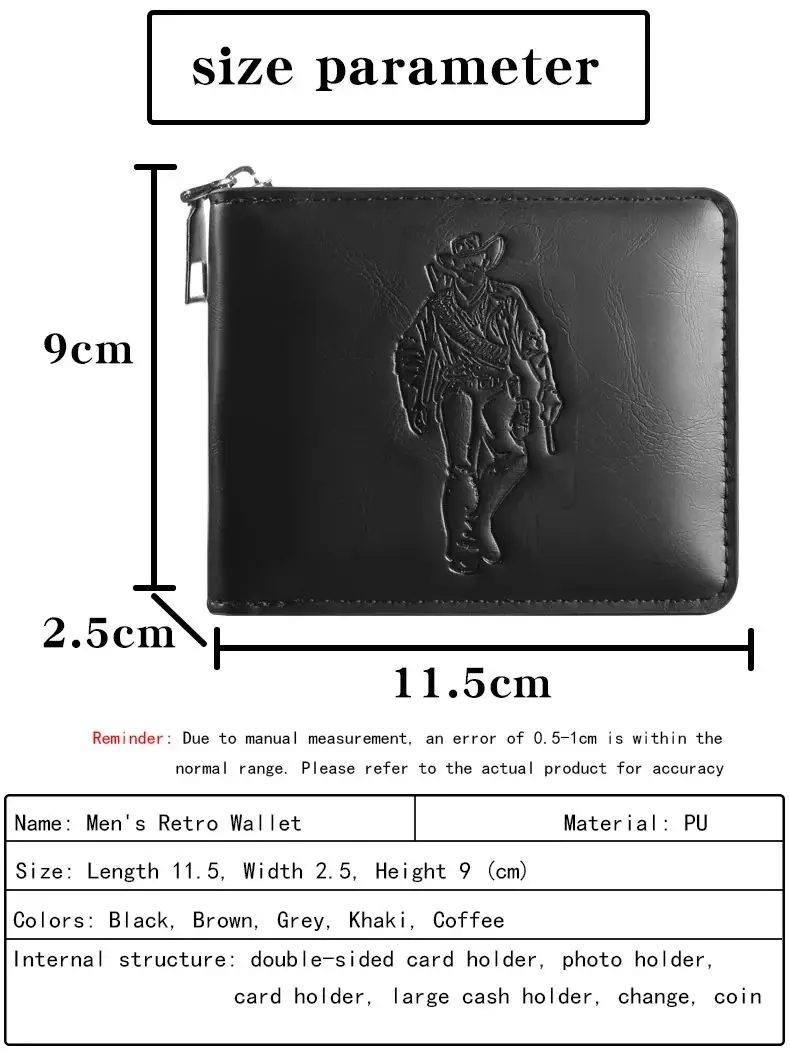 Vintage Men\'s Wallets Personalized Hunter Pattern Men Bifold Wallet Horizontal Around Zipper Multi Card Holder Coin Purse