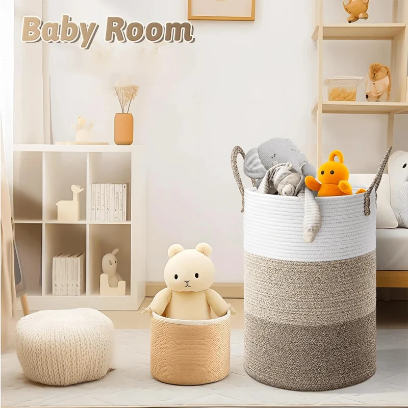 Fashion Woven Rope Laundry Basket, Three Color Storage Basket With Multiple Sizes Available For 60 Liters/80 Liters/100 Liters