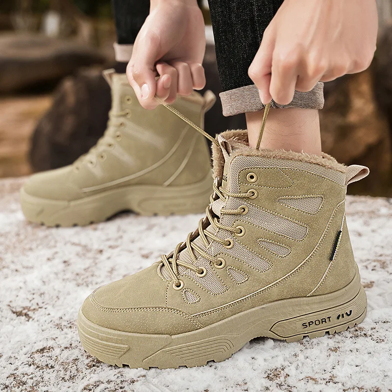 

2025 New Men's Cotton Boots, Fleece-lined, Thick, Warm, Outdoor Cold-resistant, Non-slip, Thick-soled, Fur-lined Snow Boots