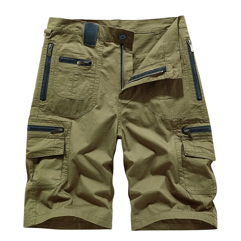 Men's Casual Shorts Summer Multi Pocket Workwear Shorts Male 100% Cotton Solid Breathable Fishing Cargo Knee Length Trousers - Image 4