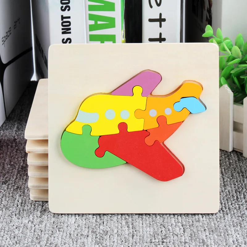 Bambini Ragazzi e ragazze Cartone animato Puzzle tridimensionale in legno Traffico animale Geometria Forma Puzzle abbinato Giocattolo P80