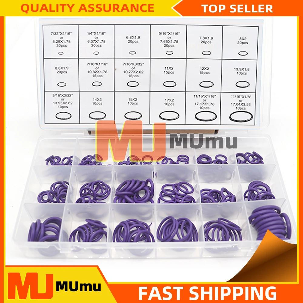 270pc/set Air Conditioning Rubber Washer Assortment For R22 R134a Purple Seal O-ring Gaskets 18 Sizes Standard Parts