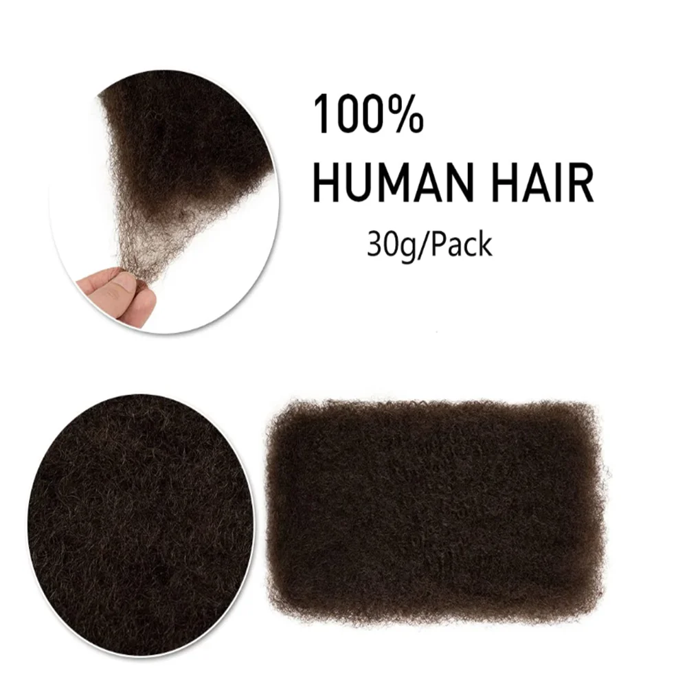 Afro Kinky Bulk Human Hair Medium Brown #4 Color 30G Tight Kinky Bulk Afro Hair Ideal for Making or Repairing Permanent 8 Inch