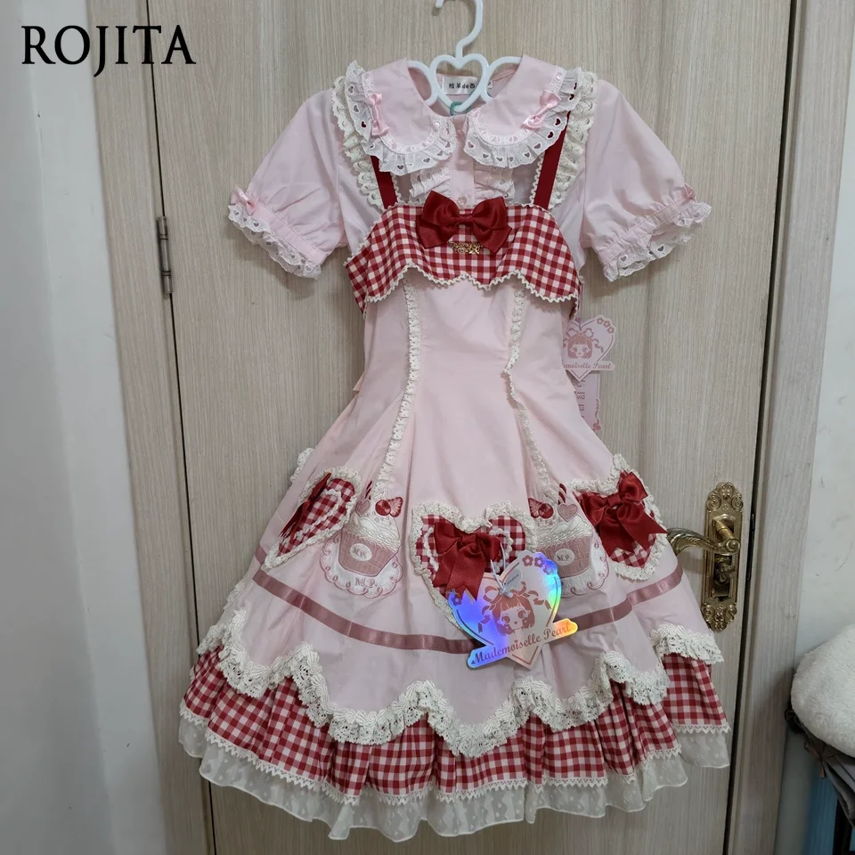 

Kawaii Girly Ruffled Heart Lace Collar Short Sleeve Shirt Multi Small Bow Decor Button Up Casual Blouse Summer Shirt