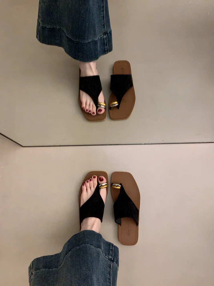 

Faionable тапочки на плоской подошве, женские летние уличные пляжные праздничные сандалии, римские тапочки-стринги, повседневная одежда