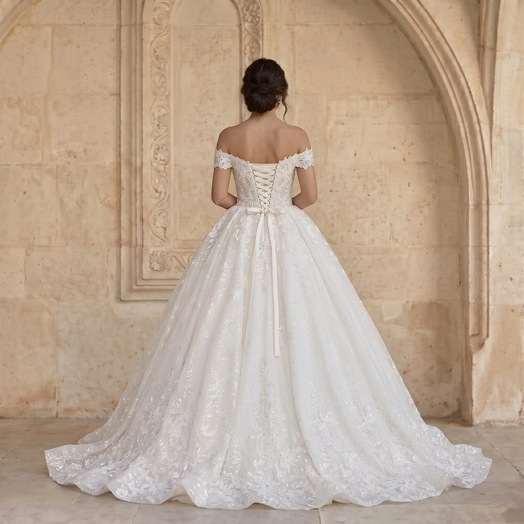 High Neck Long Sleeve A Line Wedding Dress Full Floral Lace Sheer Button Back Scalloped Chapel Train Vintage Bridal Gown