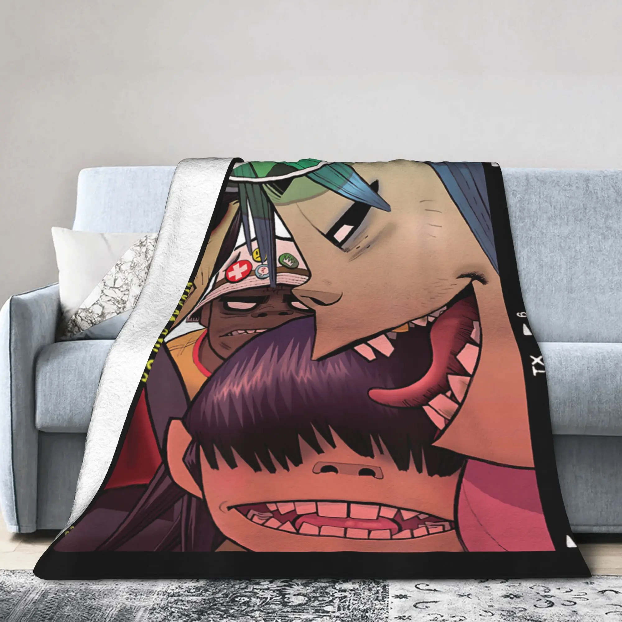 Gorillaz Photo Slide  Blanket Music Band Punk Rock Flannel Throw Blanket Bedspreads Printed Ultra-Soft Multifunction Thin Quilt
