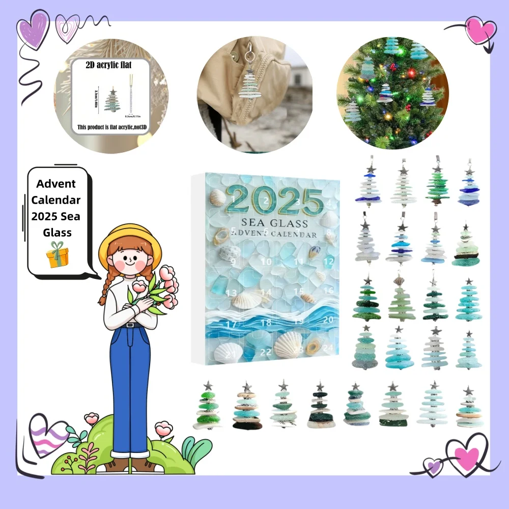 

Адвент-календарь на 2025 год, рождественский кулон из морского стекла, 24-дневный календарь обратного отсчета на рождественский набор-сюрпризов