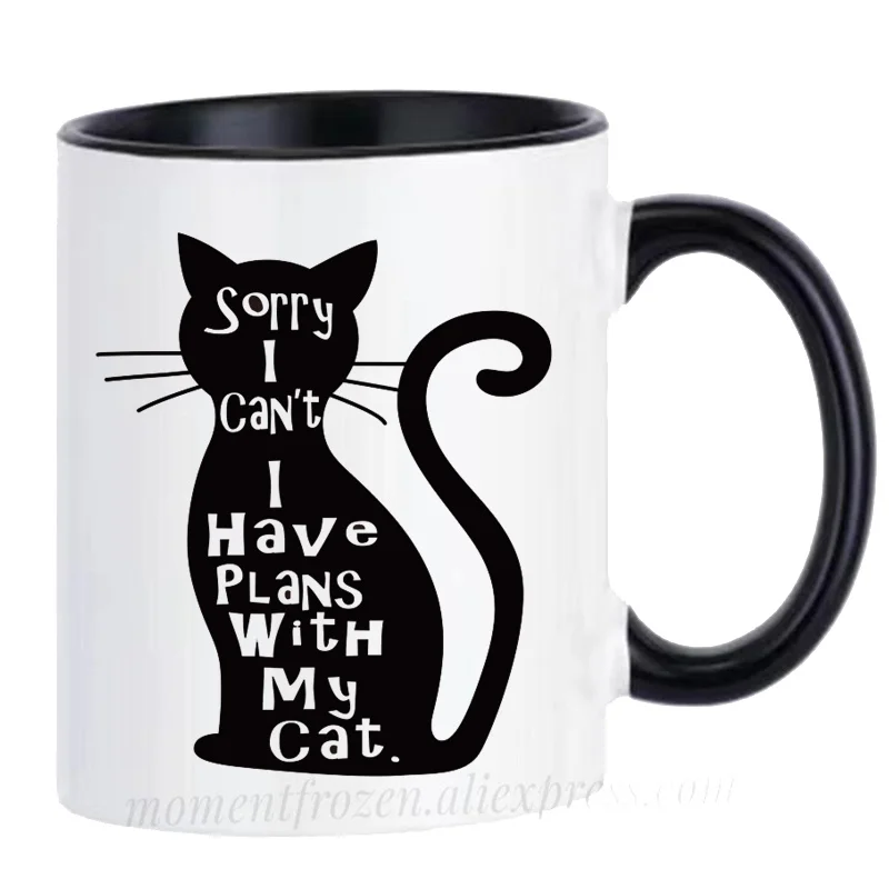 

Black Cat Coffee Mugs Kitten Ceramic Tea Cups Friends Gifts Coffeeware Home Decal Teaware Milk Tableware Beer Wine Drinkware