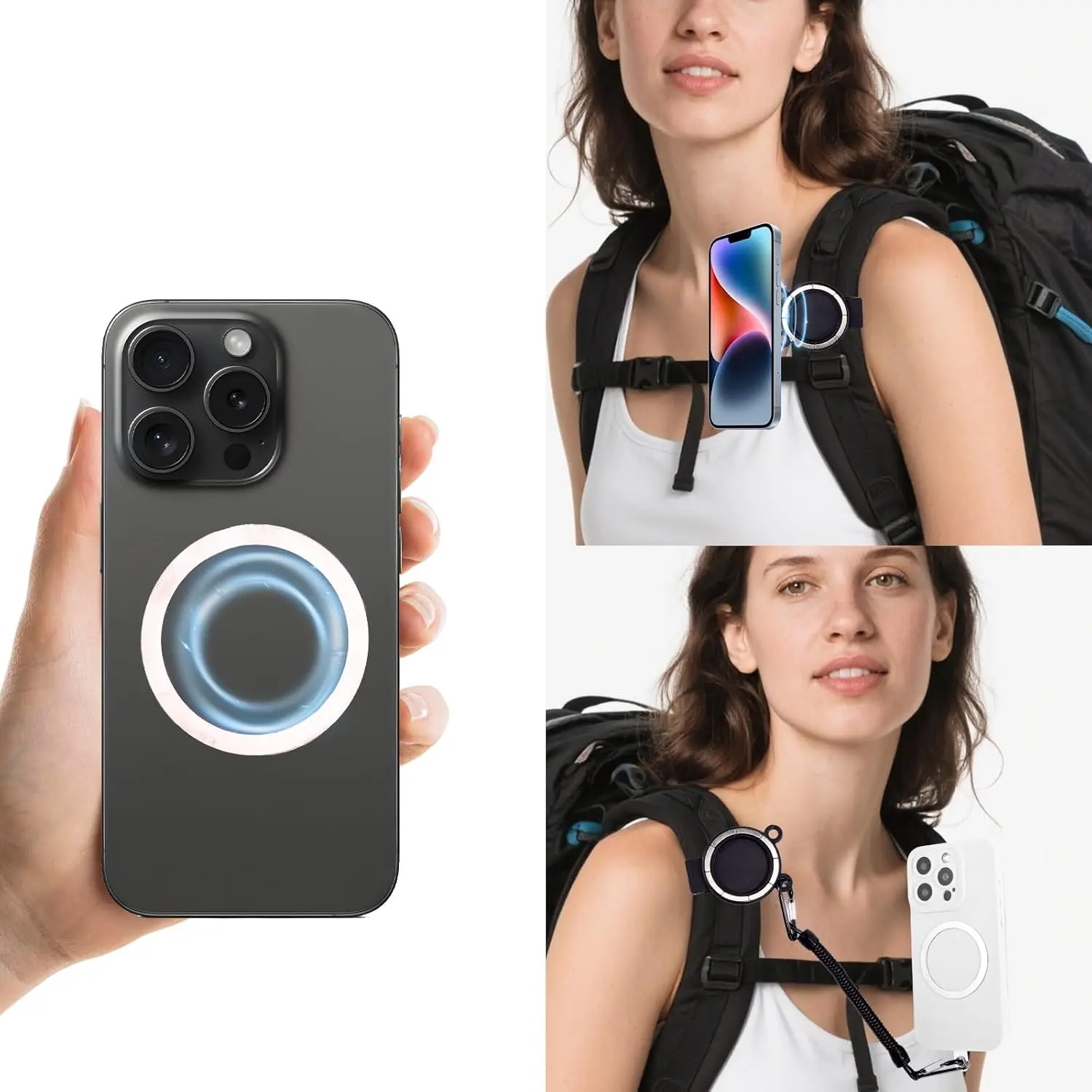 Uchwyt na pasek magnetyczny uchwyt na telefon komórkowy z klipsem do plecaka z metalowym haczykiem na sprężyny do iPhone akcesoria Magsafe