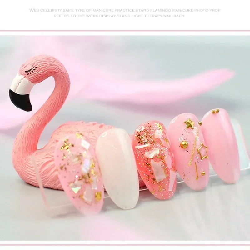 1Pcs Flamingo False เล็บปลอมฝึกการฝึกอบรมชั้นวางแสดงชั้นวางเล็บ Peralatan Seni Kuku แฟชั่น Photo Props