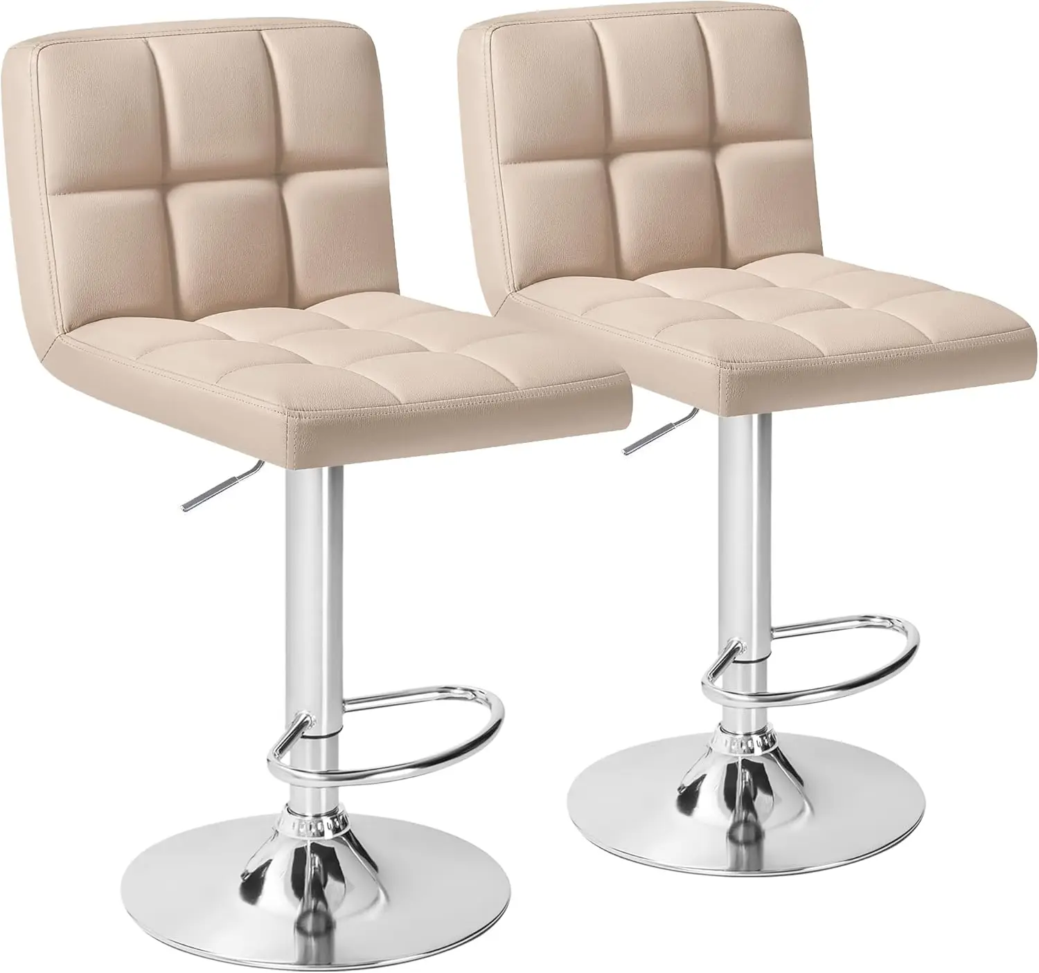

Bar Stools Set of 2, Adjustable Height Armless Barstools Swivel Faux Leather Upholstered Kitchen Counter Stools with Mide Bac