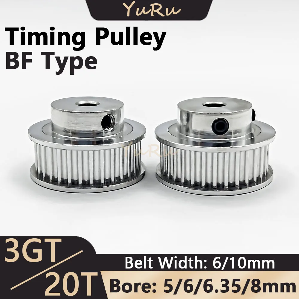 

3GT20Teeth Timing Pulley Bore 5 6 6.35 8mm Belt Width 6 10mm 3MGT 20T BF Type Tensioning Wheel Open Synchronous 3D Printer Parts