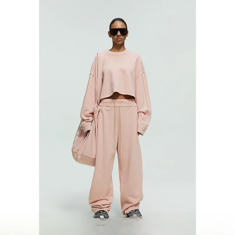 

Loose Fit round Ne ort Sweatirt Handl Inc | | Street Sle Cotton Long Sve Women's T-irt