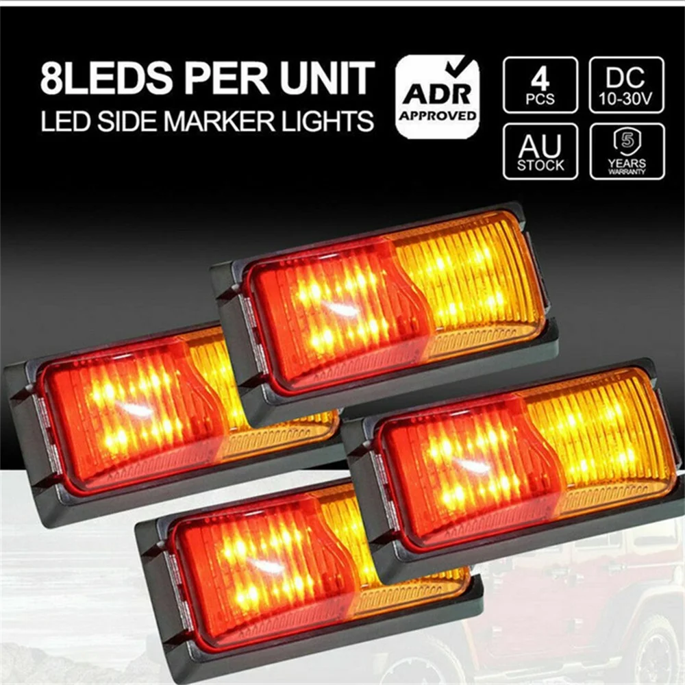 

4pcs 8 Led Car Truck Rear Tail Light Signal Lights Warning Lights Rear Lamps Double Sides Marker Trailer Lights Auto Lighting