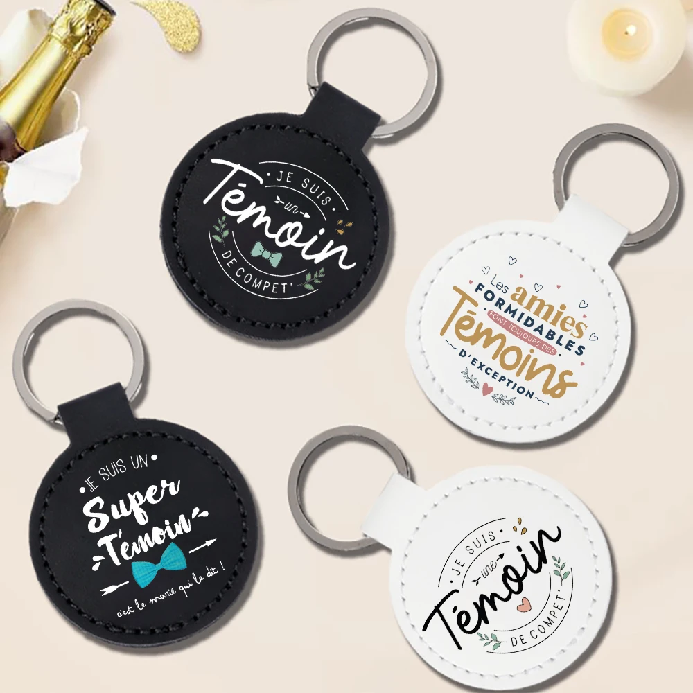 I Am A Competition Witness Printed Keychain Circle Key Chain Leather Keyring Proposal Wedding Gifts for Witness Bridmaid Bestman