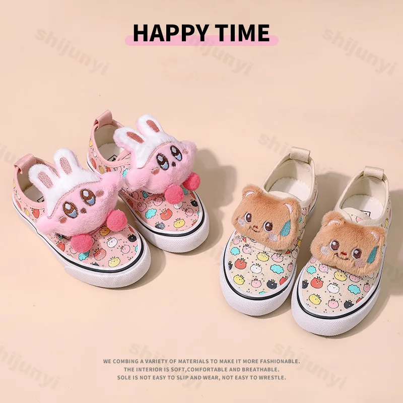 

Children's Canvas Shoes 2025 Spring Low Top Color Blocked Cartoon Design Casual Flats Comfortable Lightweight Slip on Sneakers