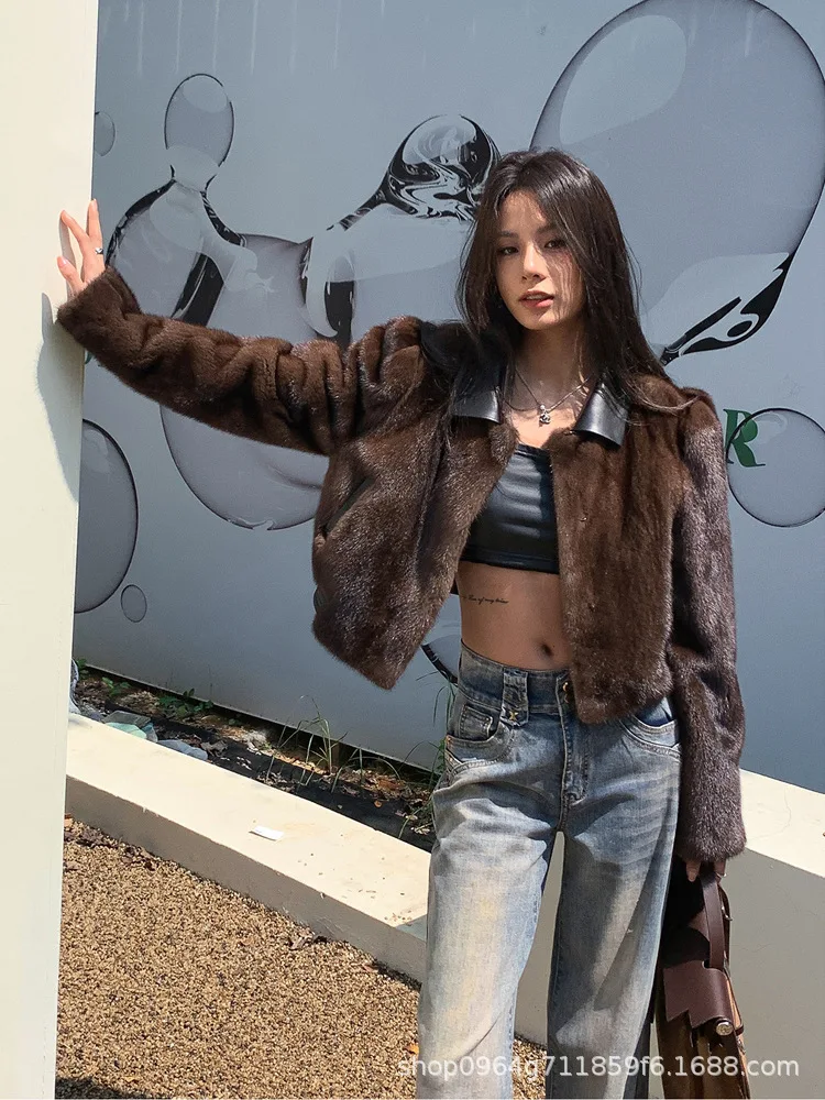 Kunstpelz, kurze Jacken, Mäntel, Damen, mittellang, Event, Mutter, Punk, nahtloses Design, gewebtes Muster, Quasten, Patchwork, Kapuze, Eleganz