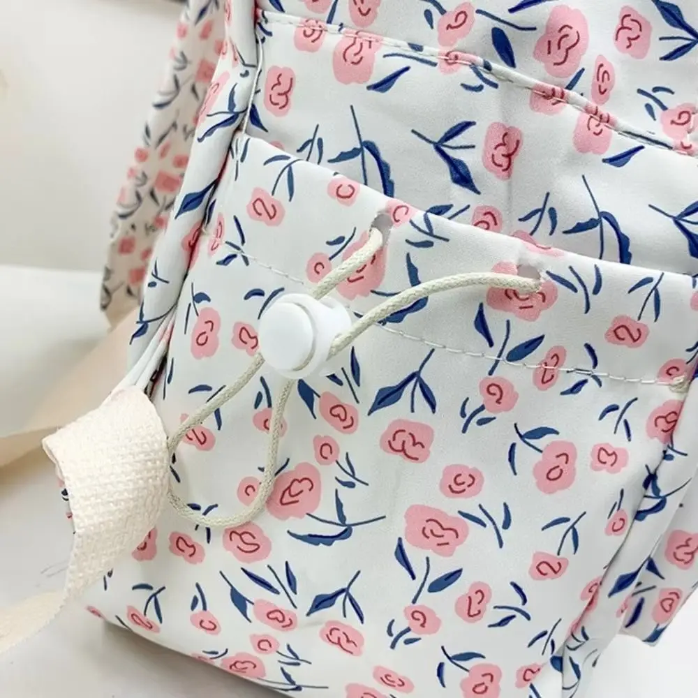 Multi Pocket Fashion Students Backpack Nylon Leisure Floral School Bag Casual Aesthetic Shoulder Bag Textbook