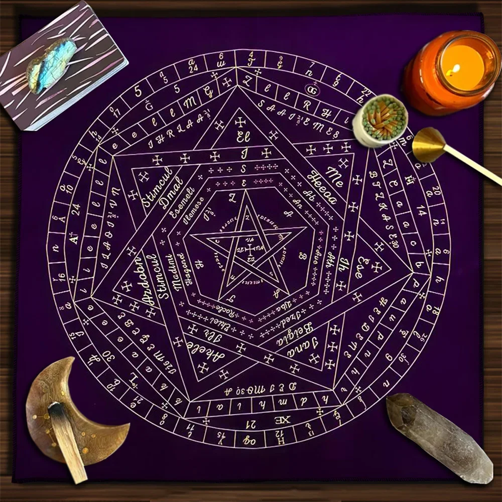 Tarot Card Tablecloth Sigillum Dei Aemeth Wheel of the Zodiac Astrology Chart Altar Cloth Tarot Spread Cloth Game Card Pad