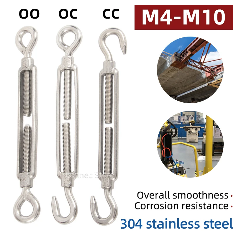 5PCS Adjust Chain Rigging Hooks & Eye Turnbuckle Wire Rope 304 Stainless Steel M4 M5 M6 M8 M10 Tension Device Line Oc Oo Cc Type