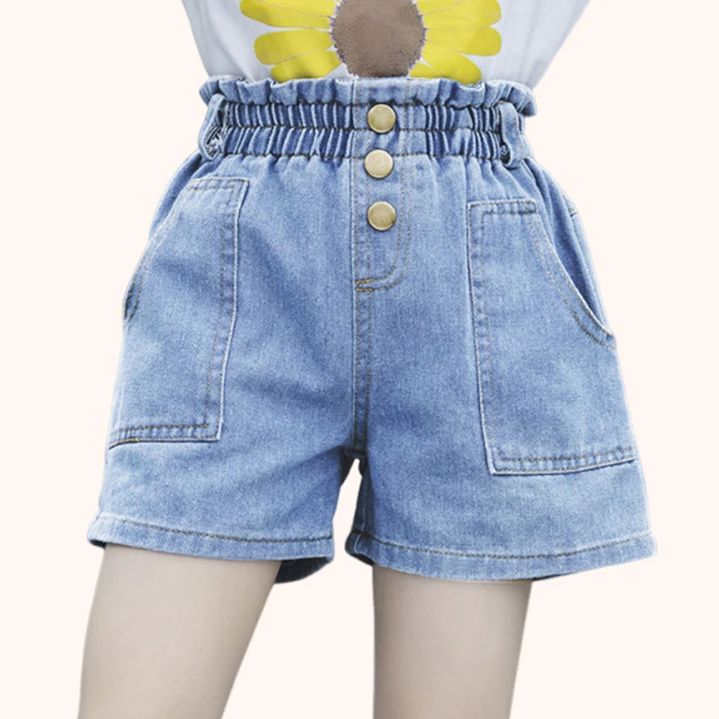 

Children Jeans Boys Girls Cotton Shorts Splice Stretch Denim shorts Korean Teenage Trousers Wear Kids Clothing DenimRipped